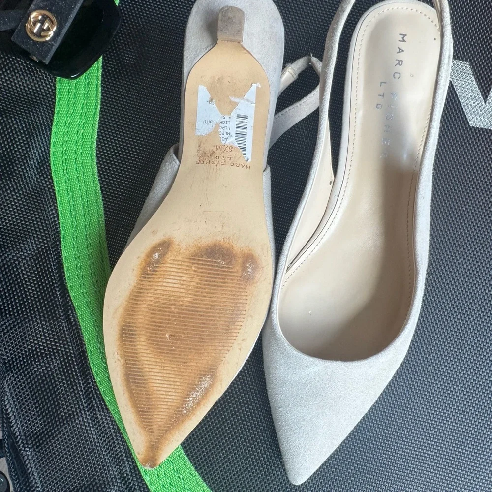 Marc Fisher LTD “Posey” Kitten Heel Slingback Suede - Light Grey